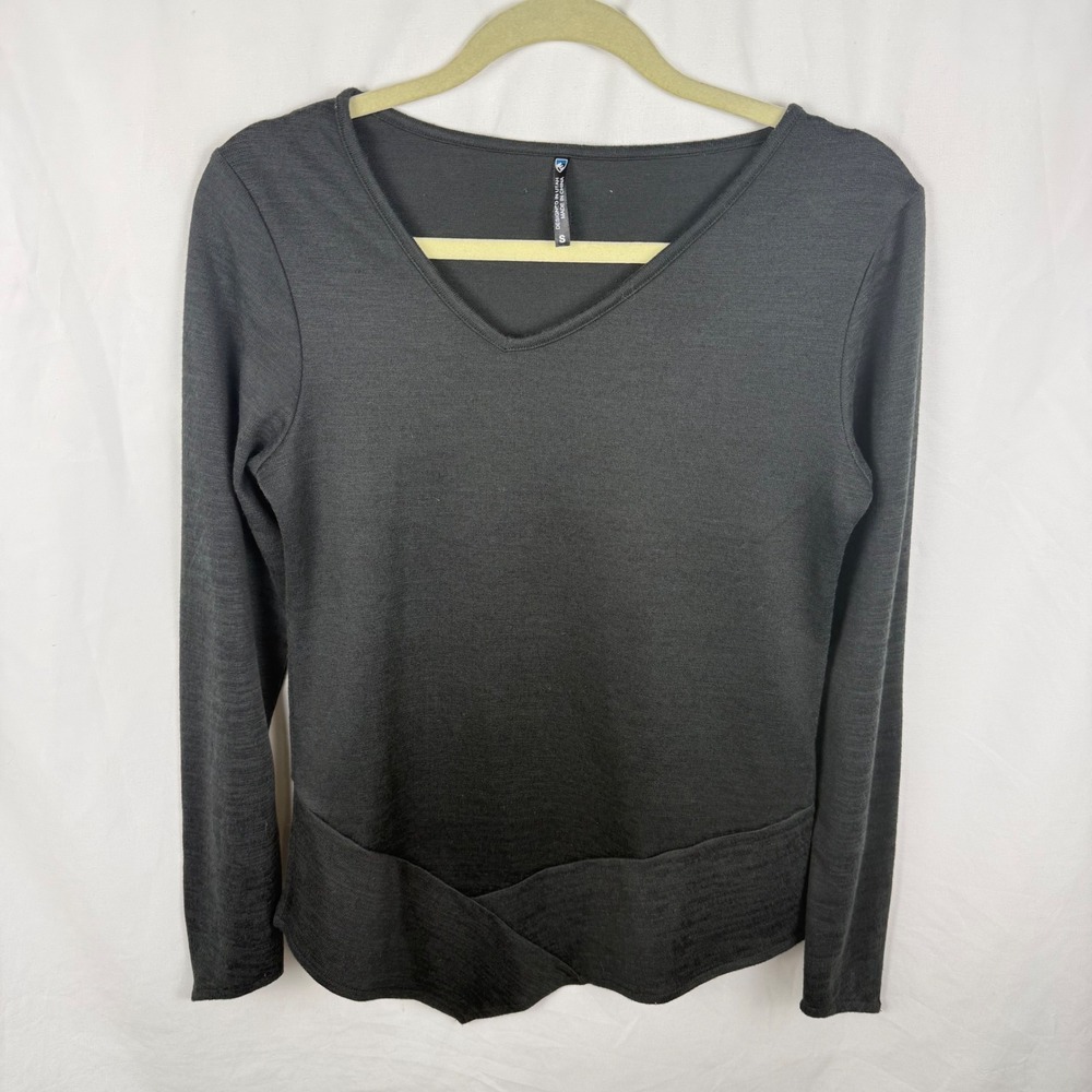 Kuhl Black Lea Asymmetrical Hem V-Neck Long Sleeve T-Shirt Base Layer Lagenlook